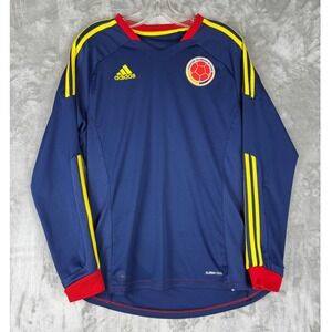 Colombia Soccer Jersey Adidas ClimaCool Long Sleeve Mens Medium Blue Yellow Red